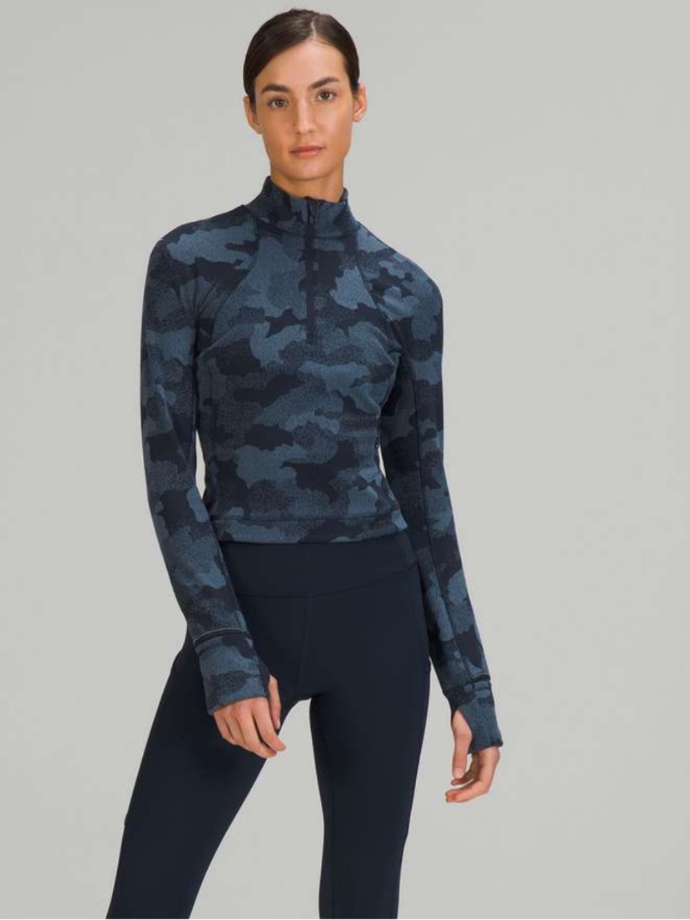 lululemon athletica Navy and Dark Blue Camo Half-Zip Turtleneck Sweater